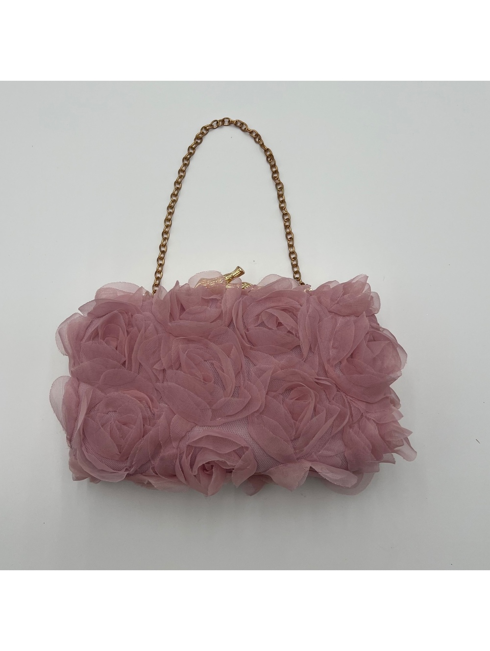 Unbranded, dusty rose, floral rosette clutch (SKU-0484)